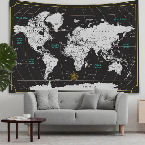 Miniatura 2 de CAPSCEOLL Tapiz de mapa del mundo para colgar en la pared, tapiz blanco y negro para decoración del hogar, 40 x 30 pulgadas, mapa para habitación