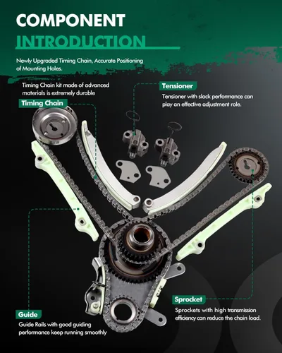 Miniatura 3 de SCITOO TKMI047L Kit de cadena de distribución Tensor Riel guía Piñón piñón de manivela Piñón tensor rueda dentada para Jeep COMMANDER Mitsubishi