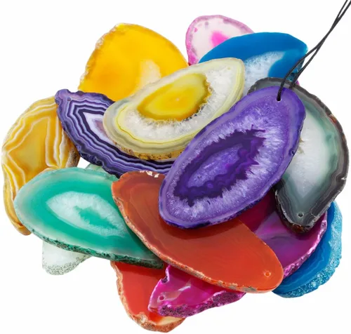 SUNYIK Rebanada de cuarzo de ágata perforada, formas irregulares, colores aleatorios surtidos, paquete de 10