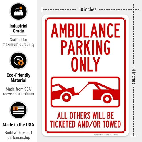 Miniatura 3 de Letrero de ambulancia "Parking Only All Others Will Be Ticketed y/Or Towed", 10 x 14 pulgadas, aluminio 040 libre de óxido, resistente a