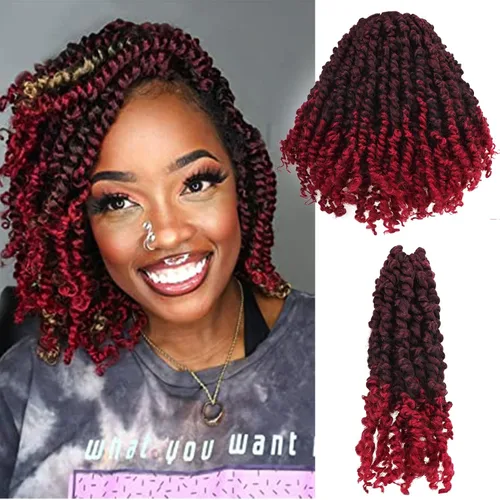 Miniatura 40 de Paquete de 8 paquetes de cabello de ganchillo Passion Twist de 6 pulgadas, rizos bohemios pretrenzados previamente trenzados, negro natural 1B