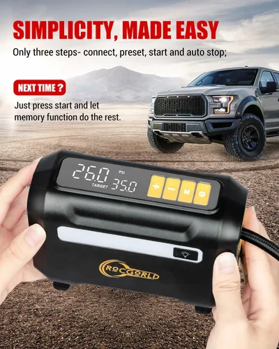 Miniatura 4 de ROCGORLD R8 Inflador de Neumáticos Compresor de Aire Portátil, Compresor de Aire Portátil DC 12V con Pantalla Digital Doble Grande, Inflado 3X Más