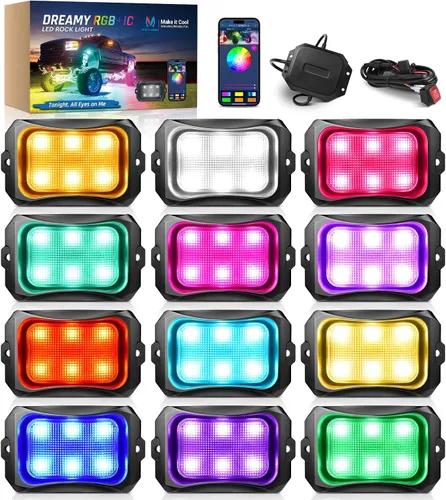 Miniatura 11 de MICTUNING C2+ RGB+IC Luces de Roca con Colores Cambiantes, Impermeables IP68, 2 piezas de Luces de Neón para Rocas (No Incluye Controlador)