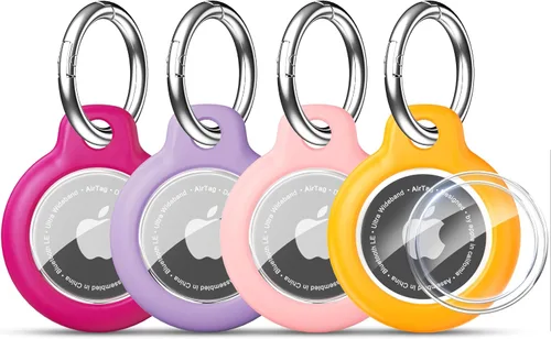 Miniatura 13 de RFUNGUANGO Paquete de 4 soportes para AirTag de Apple con llavero, funda protectora dura para niños, mascotas, equipaje, mochila y llave, paquete