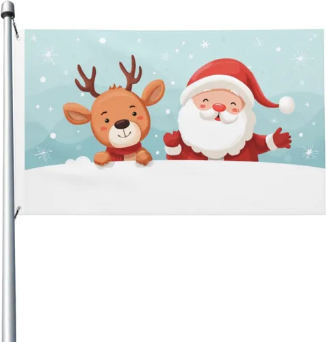 Bonita bandera de copos de nieve de ciervos de gnomo de Navidad, pancarta de poliéster de 3 x 5 pies con ojales, banderas de jardín, patio, casa,