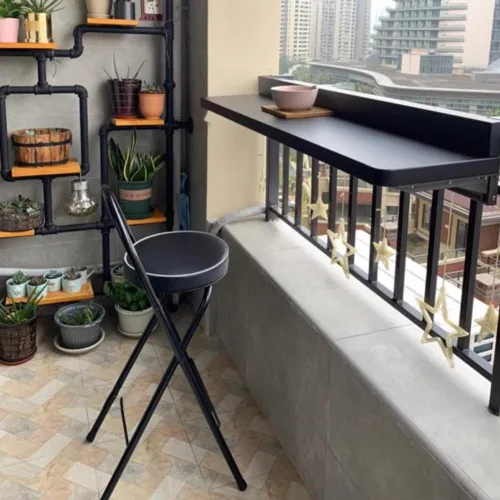 Miniatura 2 de Taburete plegable para desayuno, silla alta con asiento acolchado, taburete redondo portátil con respaldo, taburete plegable para adultos al aire
