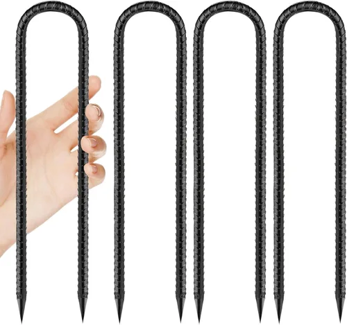 Miniatura 10 de Estacas de Varilla de Refuerzo de 12 Pulgadas, Estacas de Suelo Resistentes con Gancho en J Galvanizado Anti-Óxido, Anclajes de Suelo Resistentes