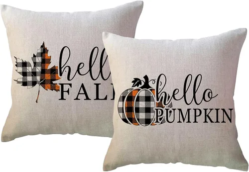 Miniatura 8 de ULOVE LOVE YOURSELF Hello Fall - Juego de 2 fundas de almohada decorativas de 18 x 18 pulgadas para sofá, sofá, sofá, porche