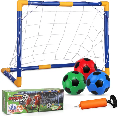 Miniatura 8 de Soccer Goal Set 23" W×18" H×12" D, Portable Soccer Goal Training Equipment, Mini Soccer Net with 3 Soccer Ball for Sports Game, Soccer Set for Kids