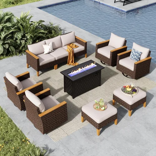 Miniatura 32 de MFSTUDIO Juego de 2 muebles de ratán para patio, sofá biplaza de mimbre para exteriores, juego de conversación para jardín, piscina, patio trasero