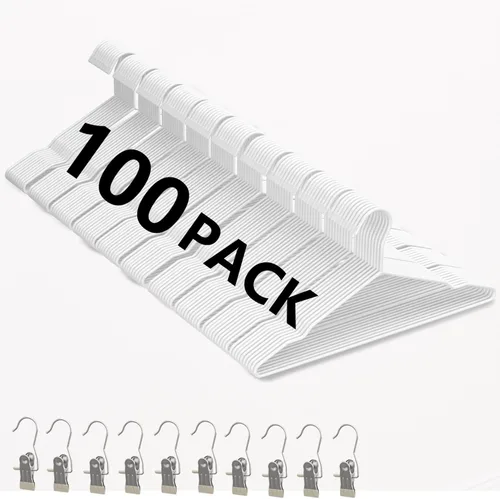 Paquete de 100 perchas de alambre de metal + 10 pinzas para ropa, perchas de alambre de 16.5 pulgadas para camisas de talla estándar, trajes,