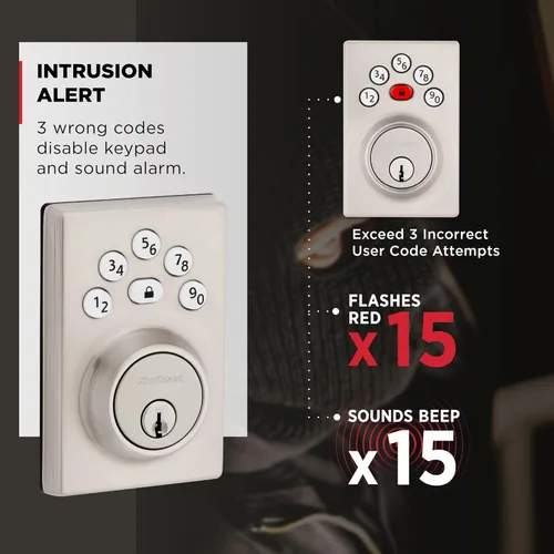 Miniatura 6 de Kwikset Powerbolt 240 - Cerradura de puerta con teclado electrónico contemporáneo de 5 botones en níquel satinado, con entrada sin llave