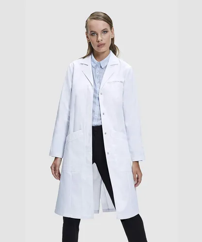 Miniatura 5 de Dr. James Abrigo de laboratorio para mujer, múltiples bolsillos, ajuste clásico, blanco, 37 pulgadas de largo