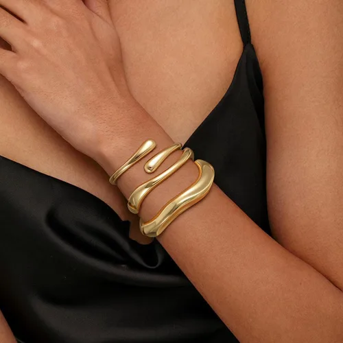 Miniatura 5 de Brazaletes de oro, para mujer, modernos, chapados en oro de 18 quilates, juego de brazaletes gruesos de oro, no se deslustra, impermeable, regalos
