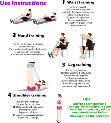 Miniatura 5 de 21 Bandas de Resistencia para Fitness - 6 Tubos con Pedal Extractor de Tobillo, Cuerda de Tensión Multifunción Mejorada 2025, Equipo de Gimnasio