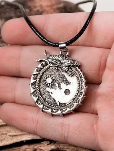 Miniatura 4 de HAQUIL Collar vikingo, colgante nórdico Skoll Hati Wolf Sun Moon Ragnarok, regalo de joyería vikingo