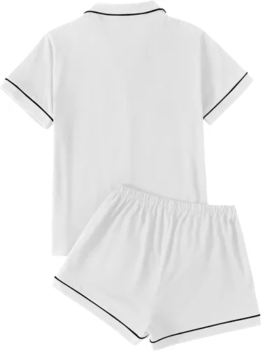 Miniatura 2 de LYANER Conjunto de pijama para mujer con estampado de corazón, camisa de manga corta con pantalones cortos