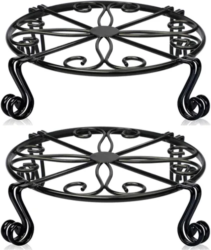 Miniatura 8 de Paquete de 4 soportes de metal negro para macetas de piso para plantas de interior y exterior de 23 cm, soporte para macetas de flores resistente