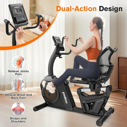 Miniatura 2 de pooboo - Bicicleta reclinada para ejercicios, bicicletas estáticas para el hogar con ejercitador de brazos, bicicleta reclinada magnética con Grano