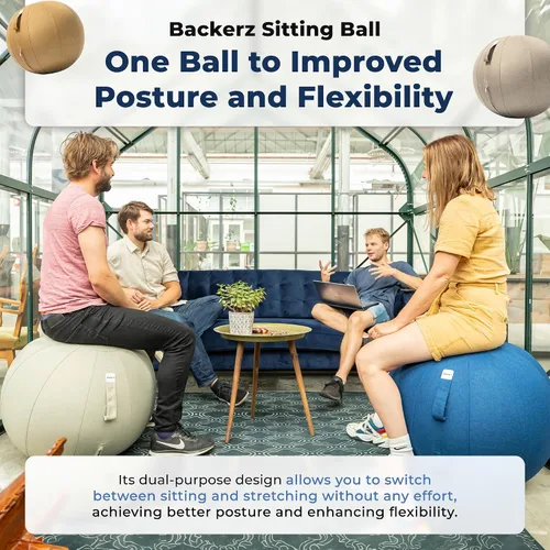 Miniatura 3 de Backerz Balance Ball Chair for Office & Home - Ergonomic Exercise Ball for Posture & Back Pain Relief, Yoga Ball Chair - Sitting Ball with Washable
