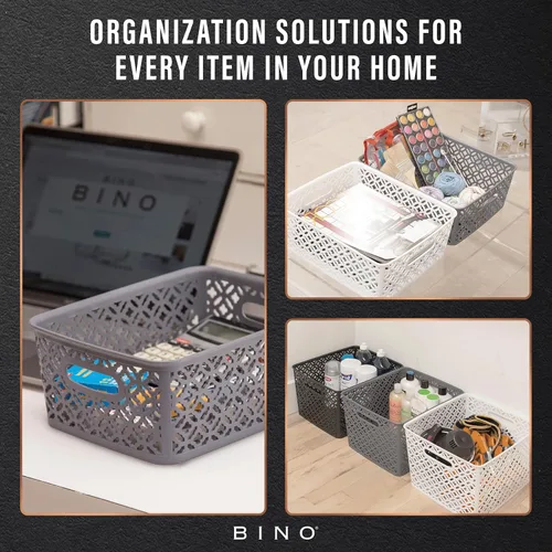 Miniatura 6 de BINO l Cestas de almacenamiento de plástico, XGrande - Negro LA COLECCIÓN DE FLORES l Contenedor multiusos organizador l Asas incorporadas l Cesta