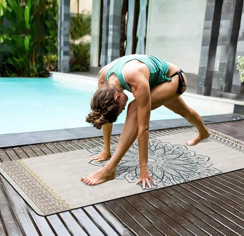 Miniatura 5 de nuveti Alfombrilla de yoga con estampado extra grueso de elastómero termoplástico antideslizante con bolsa de transporte, 72 x 24 pulgadas, extra QQS