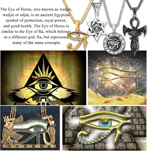 Miniatura 3 de U7 Colgante y cadena de ojo de Horus joyería egipcia para hombre acero inoxidable chapado en oronegro collares Ra del antiguo Egipto