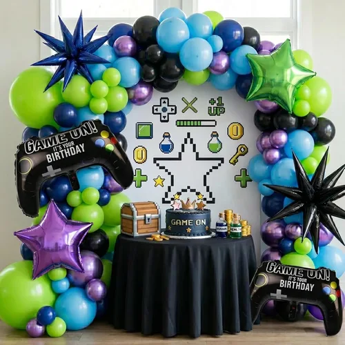 Miniatura 10 de Kit de arco de guirnalda de globos azul rojo negro blanco 140PCS con tarjetas de fondo adhesivas Globos de mylar grandes Starburst para fiesta