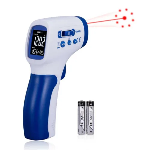 Ring Laser DS20: 1 termómetro infrarrojo pistola de temperatura con carne, pistola térmica con emisividad ajustable y alarma alta/baja, ± 1% de Azul