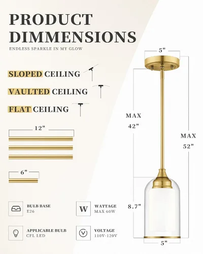 Miniatura 4 de LIROUVET Luces Colgantes Doradas para Isla de Cocina - Lámpara Colgante de Cristal Doble, Luz Colgante de 1 Luz con Cristal Transparente y Lechoso