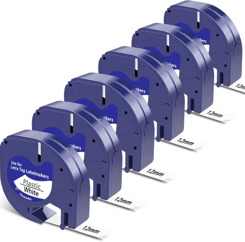 Compatible con Dymo Letratag Recambios LT100T, cinta blanca de plástico 91331, 0.472 in x 13.1 ft (1/2 pulgada x 13 pies), repuesto para repuestos