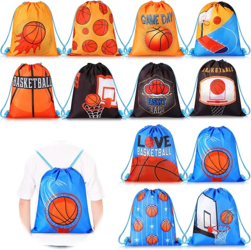 Shappy Paquete de 12 bolsas grandes de baloncesto con cordón, recuerdos de fiesta, mochila de baloncesto de 12 x 14 pulgadas, bolsa de regalo
