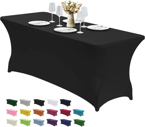 CWK - Funda de mesa de elastano elástica impermeable de 8 pies para mesas rectangulares - Mantel elástico ajustable para mesas plegables, tela Negro