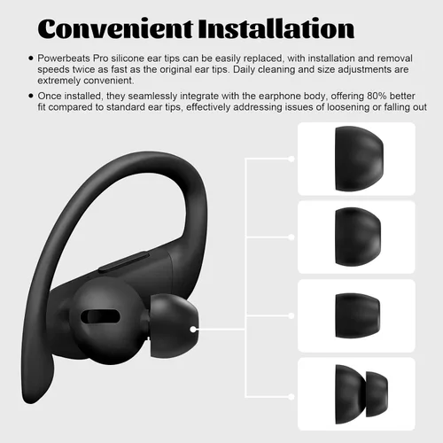 Miniatura 6 de 8 piezas Powerbeats Pro de silicona para los oídos compatibles con Beats Powerbeats Pro, Beats X, urBeats3 auriculares (Pro Eartips negro)