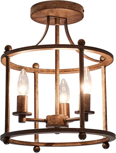 Miniatura 9 de UOFUS - Lámpara de techo de 3 luces estilo granja vintage, semiempotrada, en bronce rústico metálico, para isla, sala de estar, dormitorio, cocina