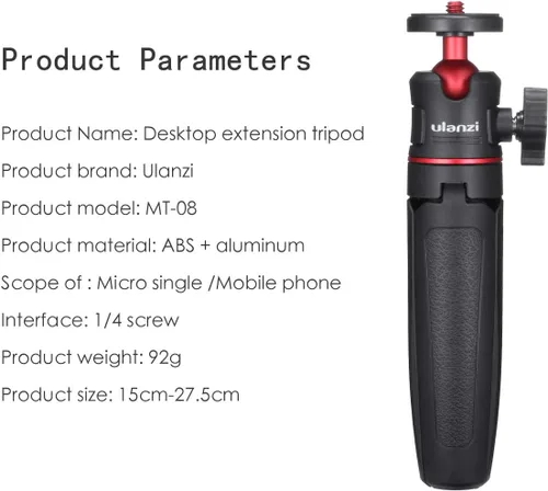 Miniatura 5 de MT-08 Mini trípode negro para cámara, trípode universal de tornillo de 1/4 pulgadas compatible con DJI OSMO Pocket 3/Insta 360 x 5/OSMO