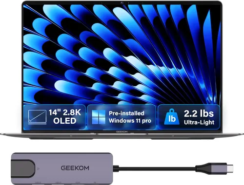 GEEKOM GeekBook X14 Pro Laptop, 2.2lbs Ultra Thin 14" 2.8K OLED Laptop Computer, Ultra 5 125H, 32GB LPDDR5x 7500MHz RAM 1TB SSD, Up to 16 Hour, 2X