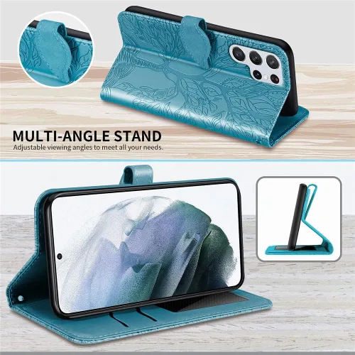 Miniatura 4 de Funda para Samsung Galaxy S23 Ultra, Samsung S23 Ultra 5G, piel sintética de alta calidad con relieve, función atril, ranuras para tarjetas, correa