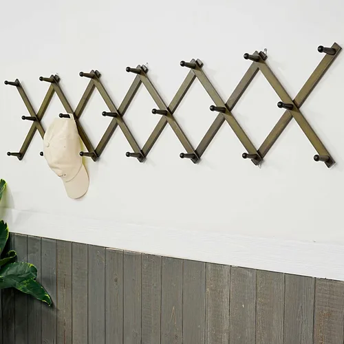 Miniatura 2 de WEBI Acordeón para colgar en la pared, percha de pared para sombreros, acordeón, expandible, de madera, montado en la pared, estante de gancho