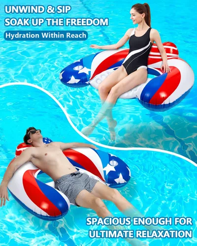 Miniatura 4 de Paquete de 3 flotadores inflables de piscina para adultos, sillas flotantes de piscina con soporte para tazas, flotadores de piscina para adultos