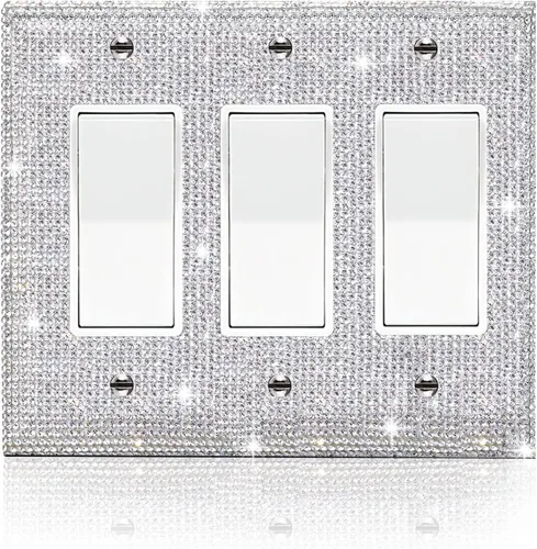 Miniatura 16 de 1 pieza de cubierta de placa de pared con diamantes de imitación brillantes plateados, cubierta decorativa para interruptor de luz con brillos