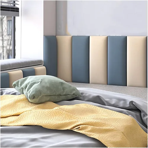 Cabeceros autoadhesivos, tapizados 3D anticolisión, paneles insonorizados montados en la pared para decoración de cama (color azul, tamaño: 16 x 16