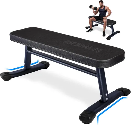Miniatura 12 de Banco de peso plano, banco de entrenamiento de 660 libras, equipo de ejercicio de prensa de banco para gimnasio en casa, entrenamiento de fuerza