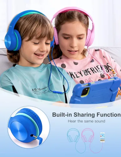 Miniatura 3 de Nabevi Auriculares para niños con cable, auriculares sobre la oreja para niños con micrófono, límite de volumen de 85/94 dB, auriculares para niños