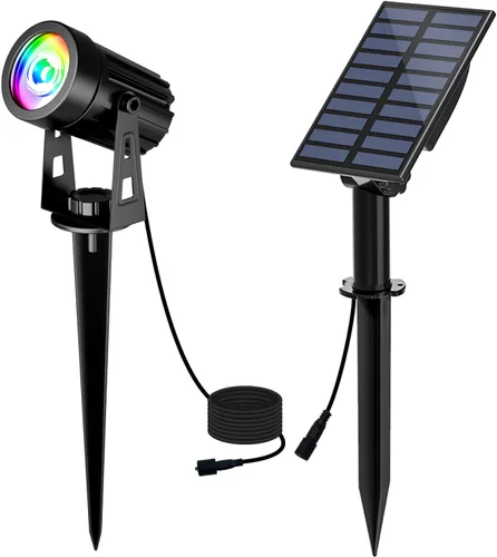 Miniatura 15 de T-SUN Focos solares al aire libre impermeables, luces de paisaje solares 2 en 1 LED para jardín, focos solares para árbol, jardín, estanque, piscina