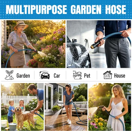Miniatura 9 de Manguera de jardín no expandible de 25 pies, manguera de agua flexible resistente, resistente a las torceduras, manguera híbrida ligera con piel