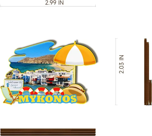 Miniatura 3 de Mykonos Grecia - Imán de madera 3D para nevera, viajes, coleccionables, recuerdos, decoración, manualidades hechas a mano