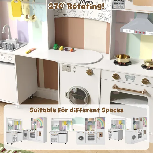 Miniatura 5 de BVIUNTWO Juego de Cocina de Juguete Grande, Juego de Cocina para Niños de Esquina Giratorio con Luces y Sonidos Reales, Fregadero de Juguete