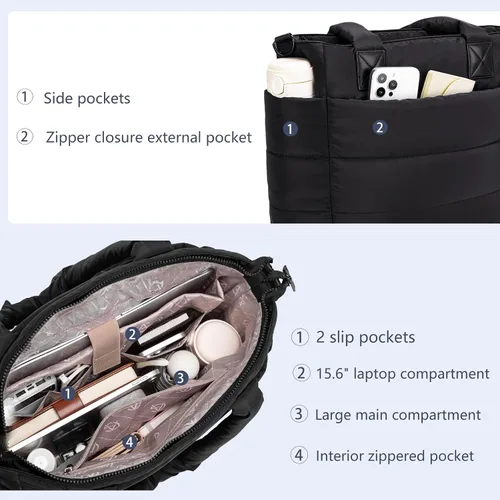 Miniatura 5 de Bolso de mano acolchado para mujer, bolso grande de enfermera, bolso de hombro con cremallera para trabajo y viajes
