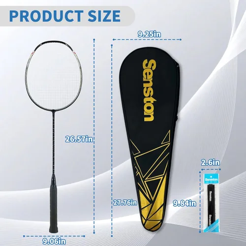 Miniatura 6 de Senston Raqueta de bádminton ligera profesional de fibra de carbono 5U raquetas de bádminton con agarre Negro+Azul